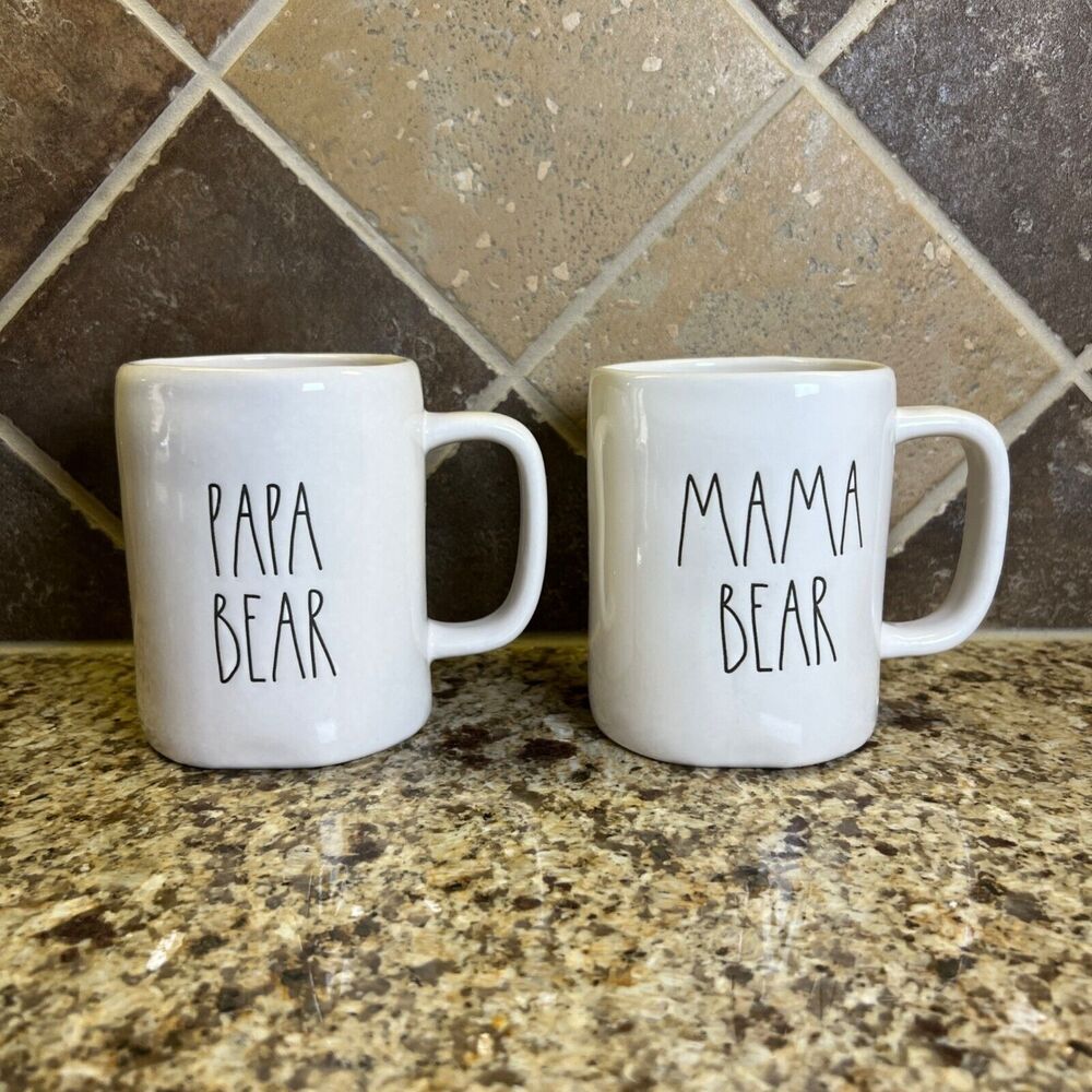 Rae Dunn PAPA BEAR & MAMA BEAR" Mugs Set Farmhouse By Magenta Artisan Collection